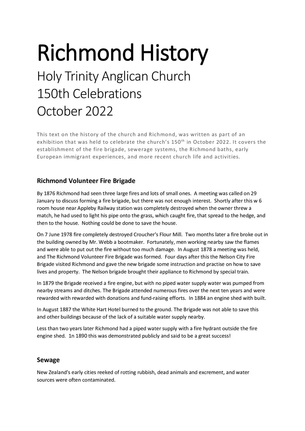 Richmond History Holy Trinity Anglican Church