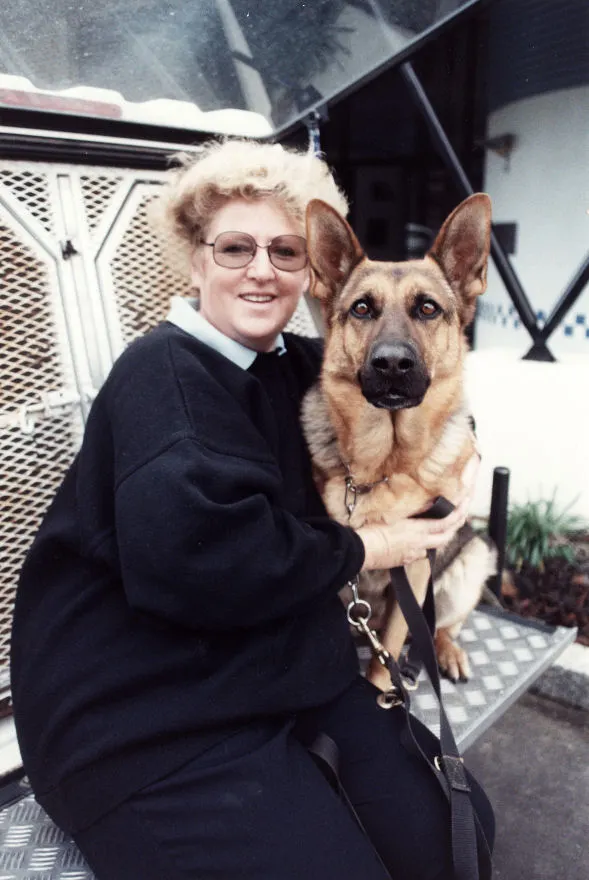 Police Dog Training Centre kennel manager Marilyn Jensen with Zara.