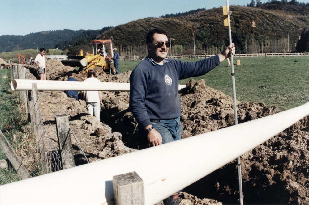 Riding for the Disabled, County Lane; plumber Ian Culver checks the depth for sewage pipes.