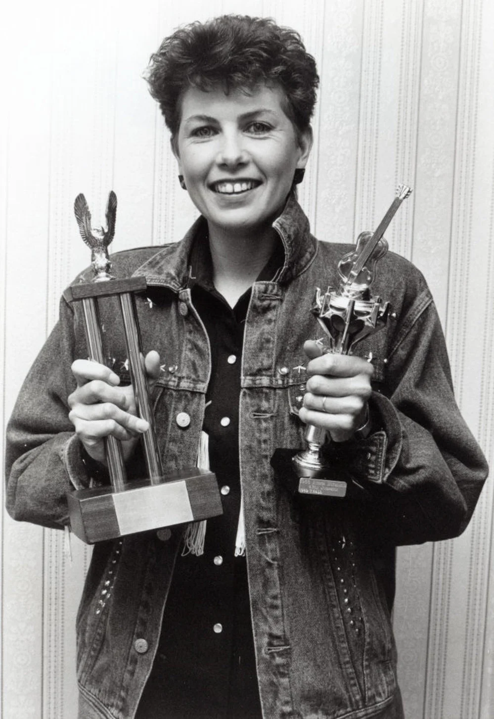 Brenda Anderson, 1990, country singer/songwriter, and song-writing trophies for her song "The Organist".