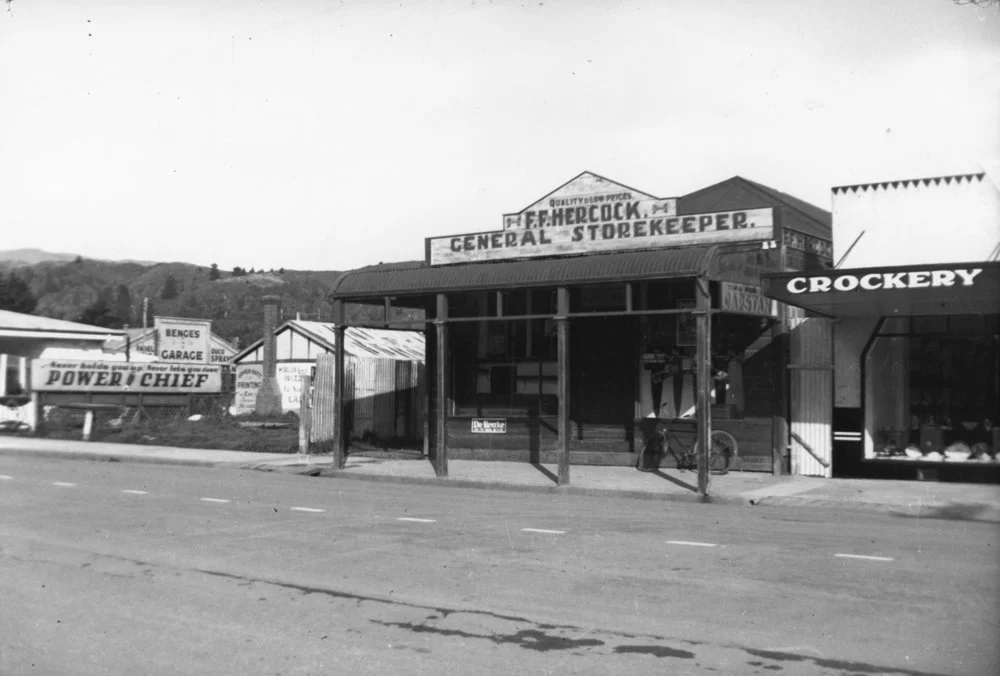 Main Street, south side; Hercock's original general store, and neighbouring buildings.