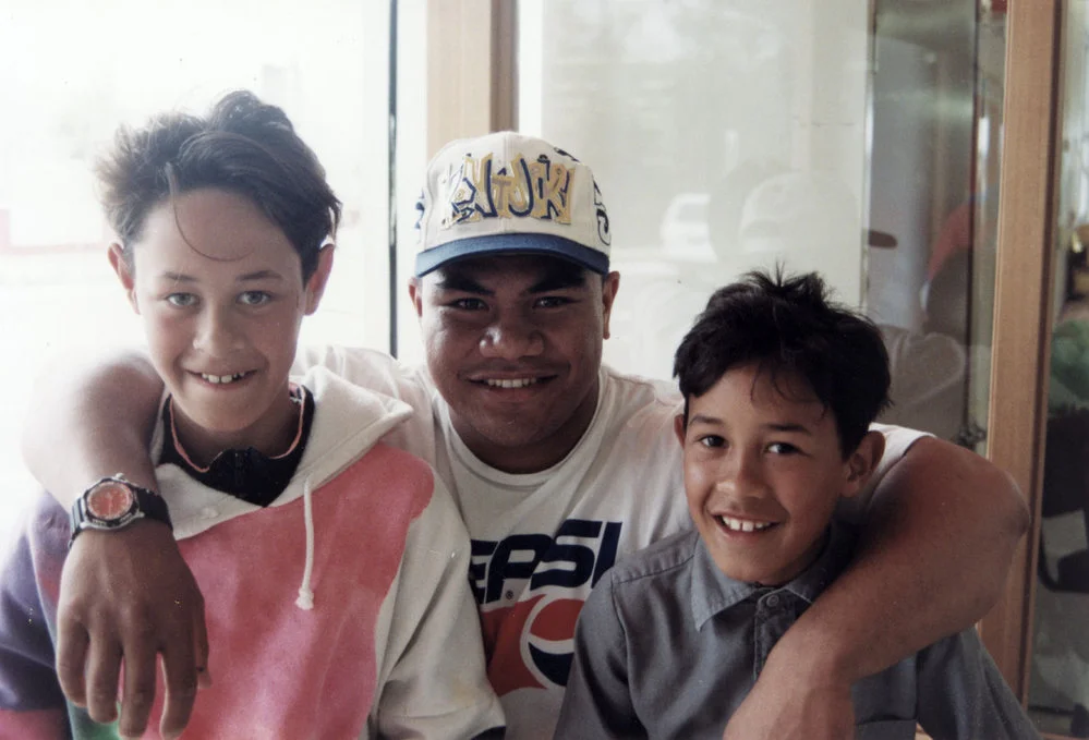 David Tua, heavyweight boxer, with Andrew and Bronson Gage.