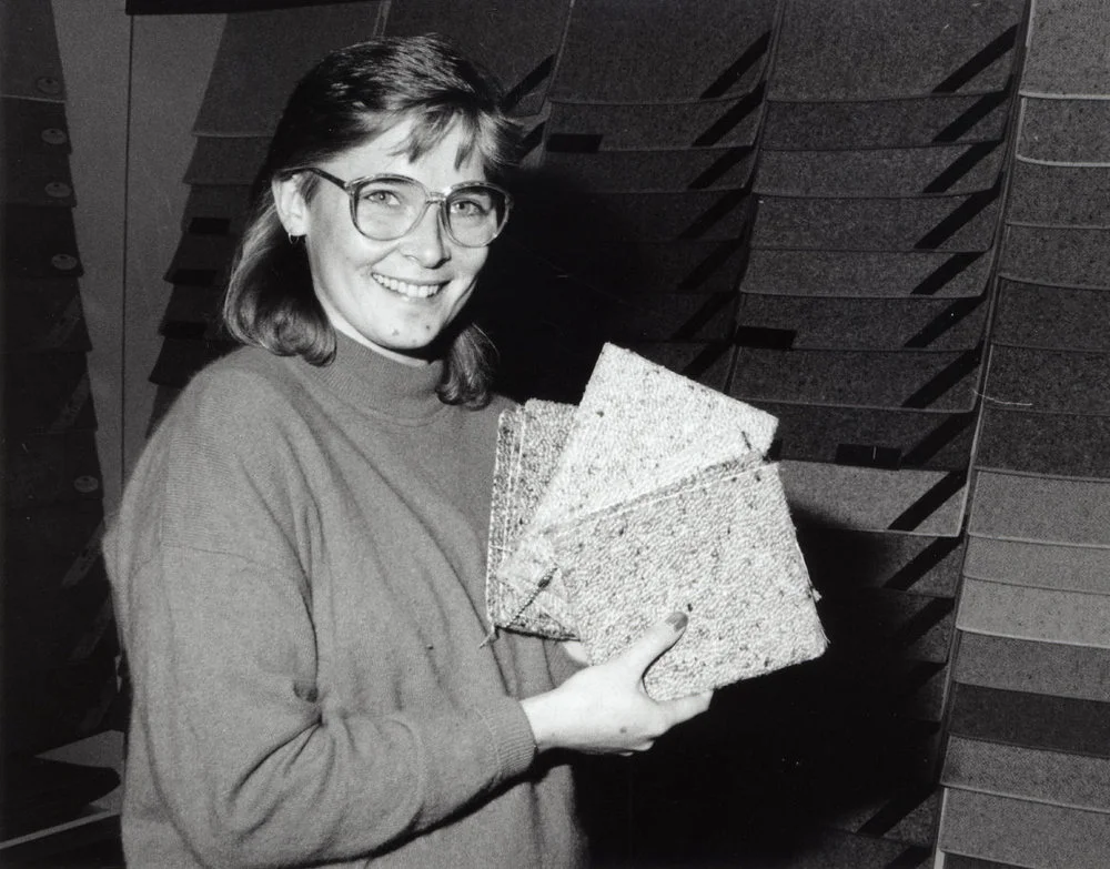 Flair Flooring; 22 Pine Avenue; sales assistant Kim Shallcrass with carpet samples.