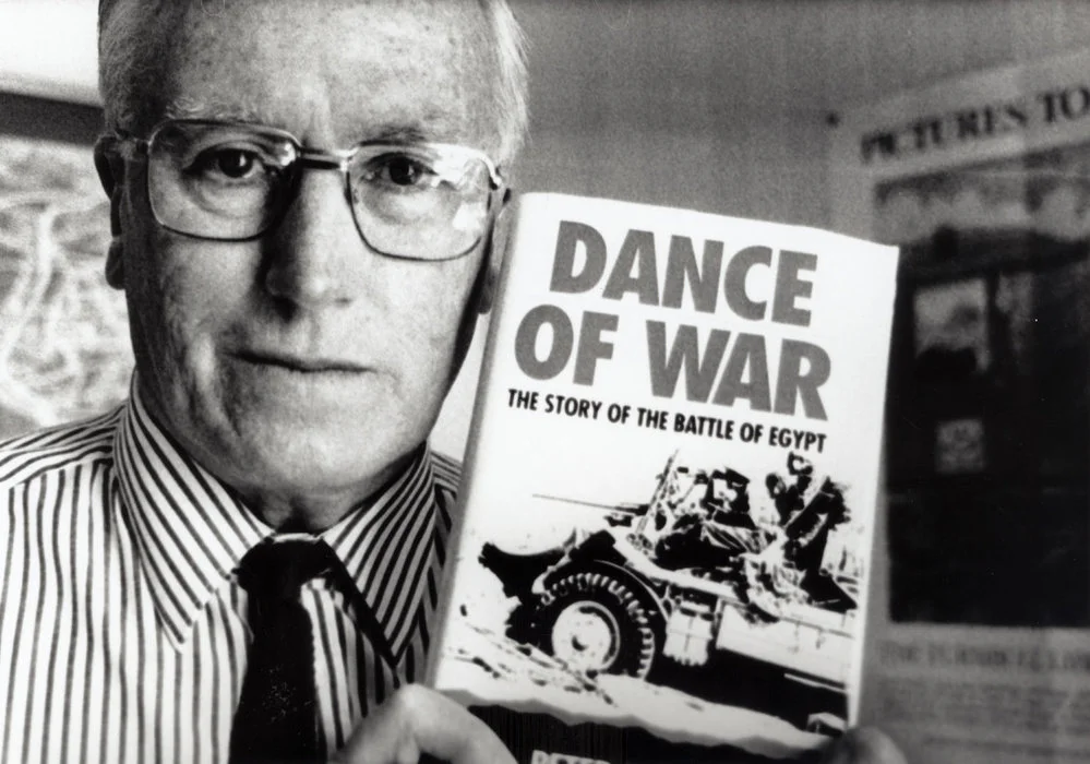 Peter Bates with his book "Dance of War: The Story of the Battle of Egypt".