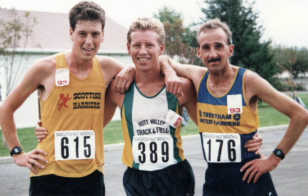 Mangaroa half marathon; first runners home; Liam Healy, Ted McLachlan, Todd Stevens.