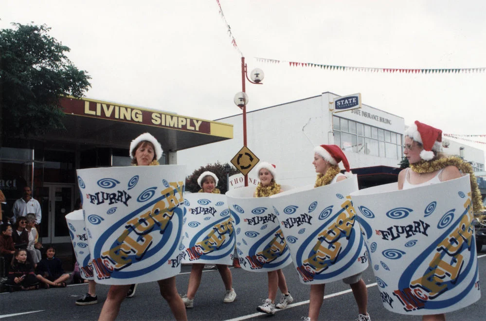 Christmas parade 1999; MacDonald's McFlurry promotion.