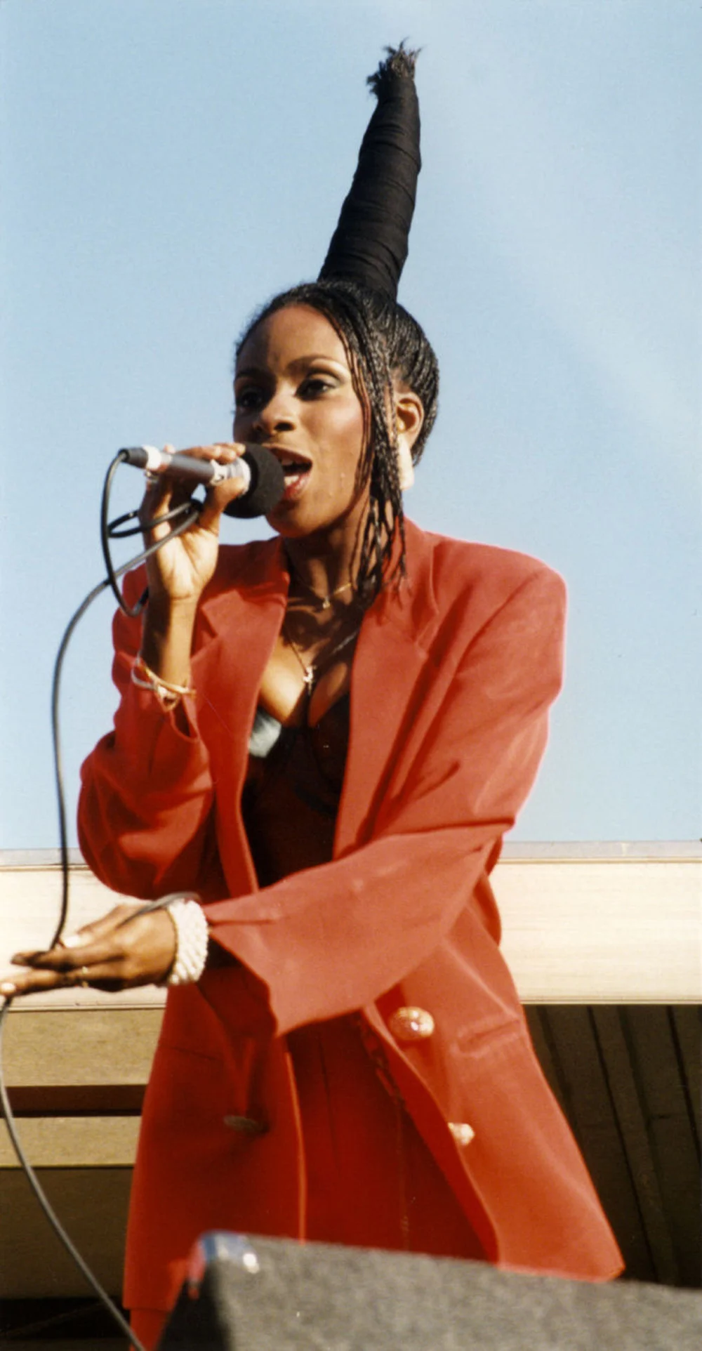 Boney M's Pat Foster at Trentham racecourse.