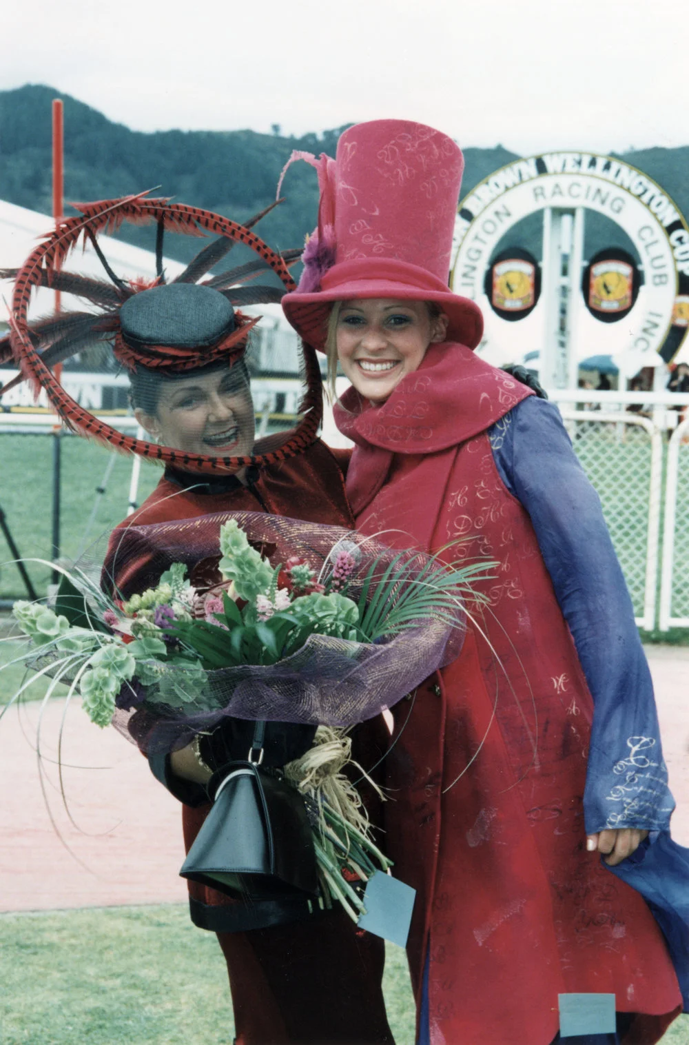 Trentham racecourse fashions, 2000; 'high fashion woman' winner Cheryl Christine and runner-up Kim Barr.