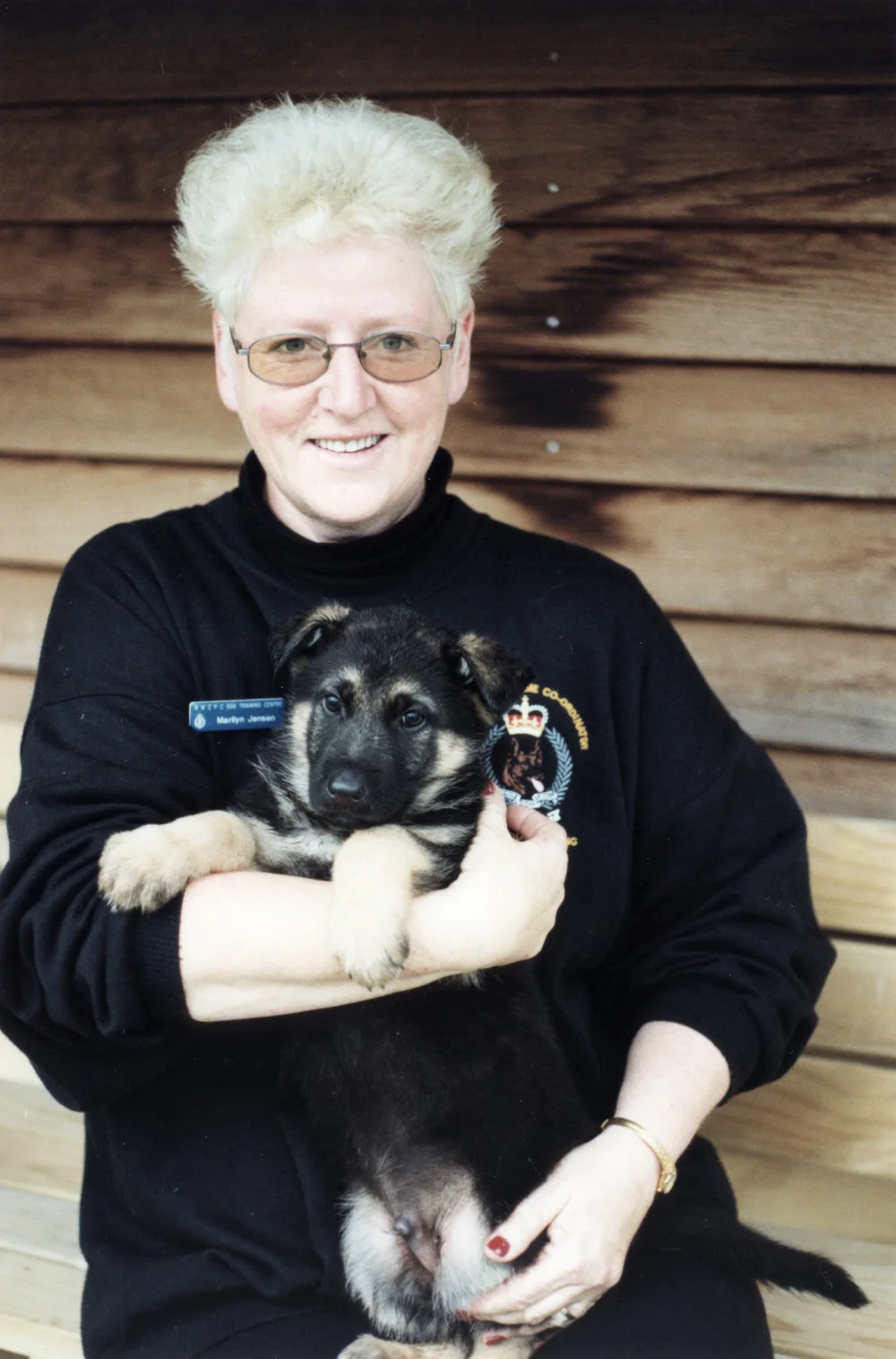 Police dogs; foster homes for puppies needed; Marilyn Jensen, foster programme coordinator.