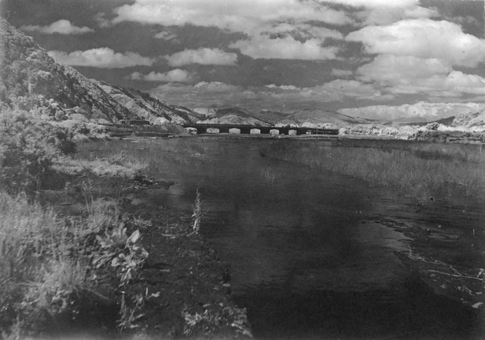 Silverstream road bridge; distant view upstream; infra-red?