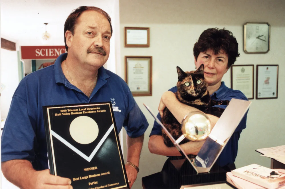 Pet Vet, 9 Kiln Street, Silverstream; part-owner and practice manager Murray McClure, with receptionist/ nurse Christine Tourell.