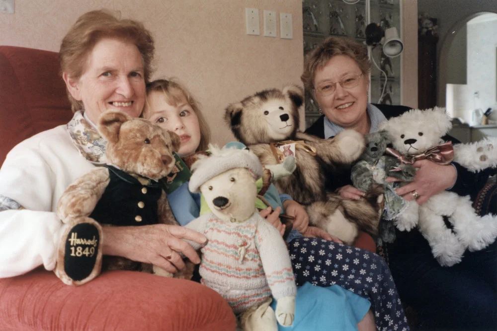 Hazel and Briana O'Brien and Pam Hurly; centenary of first Teddy bear.