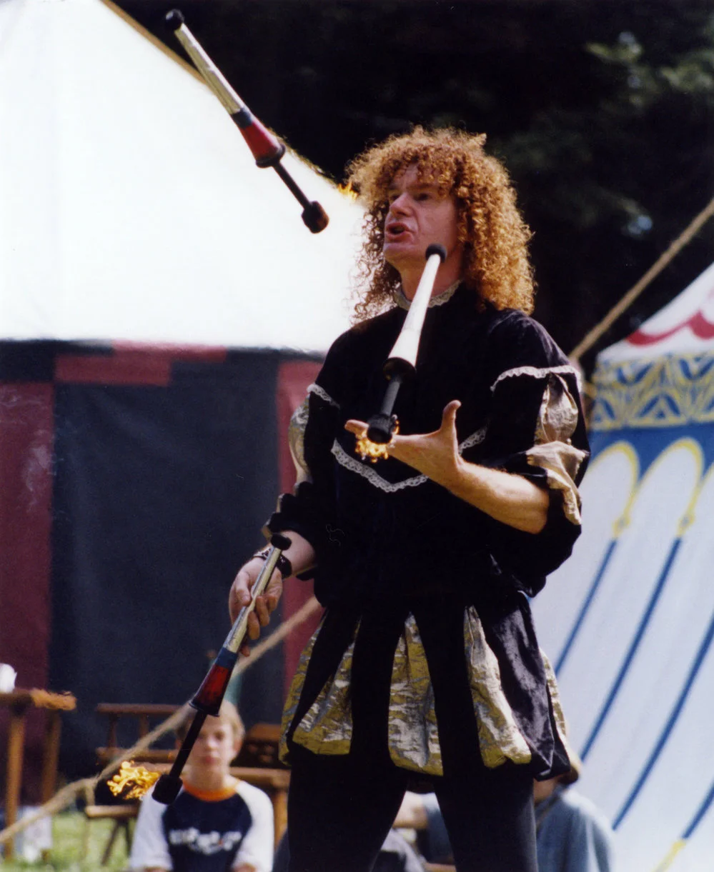 International jousting; Trans-Tasman championships; juggler Rusty (Chris Yates).