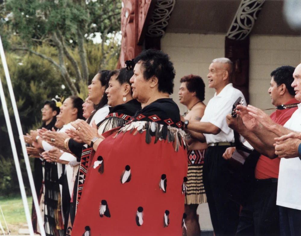 Ōrongomai Marae 2004; Waitangi open day; waiata of welcome from the marae.