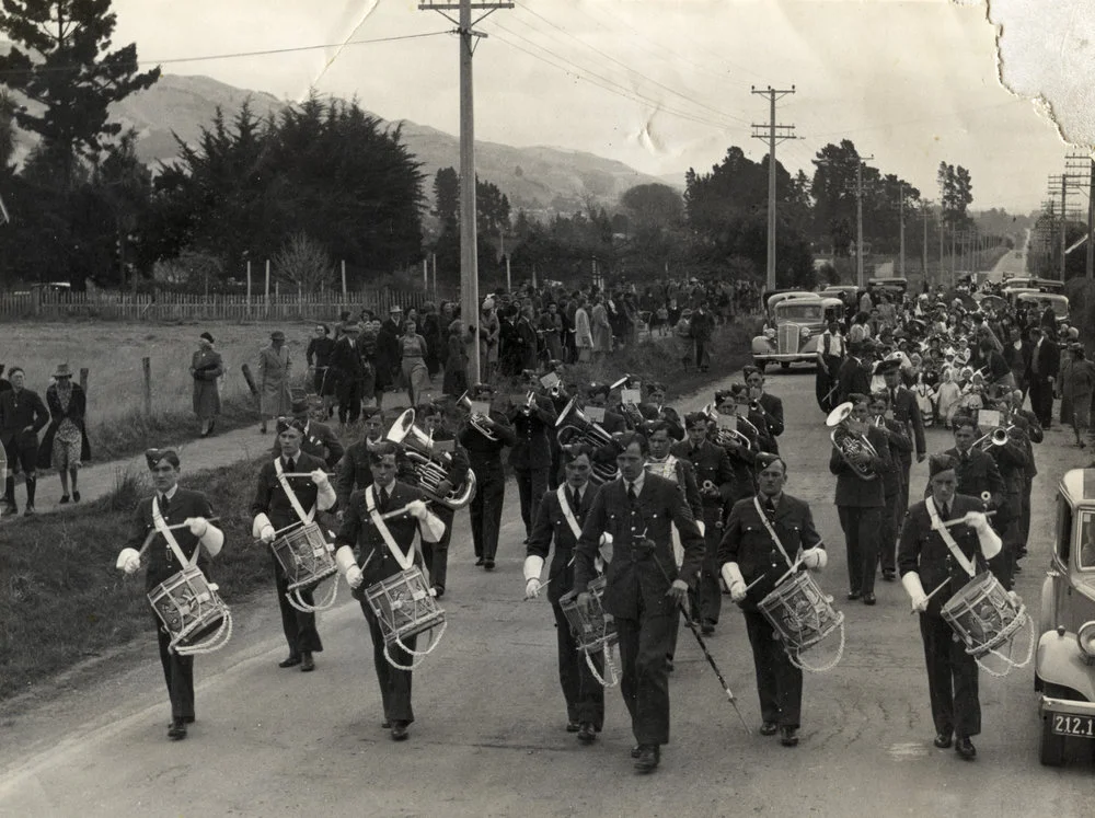 Military Service, World War II; band; in Main Road South, near Trentham?