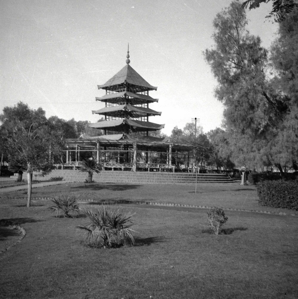 Military Service, World War II; Japan; pagoda.
