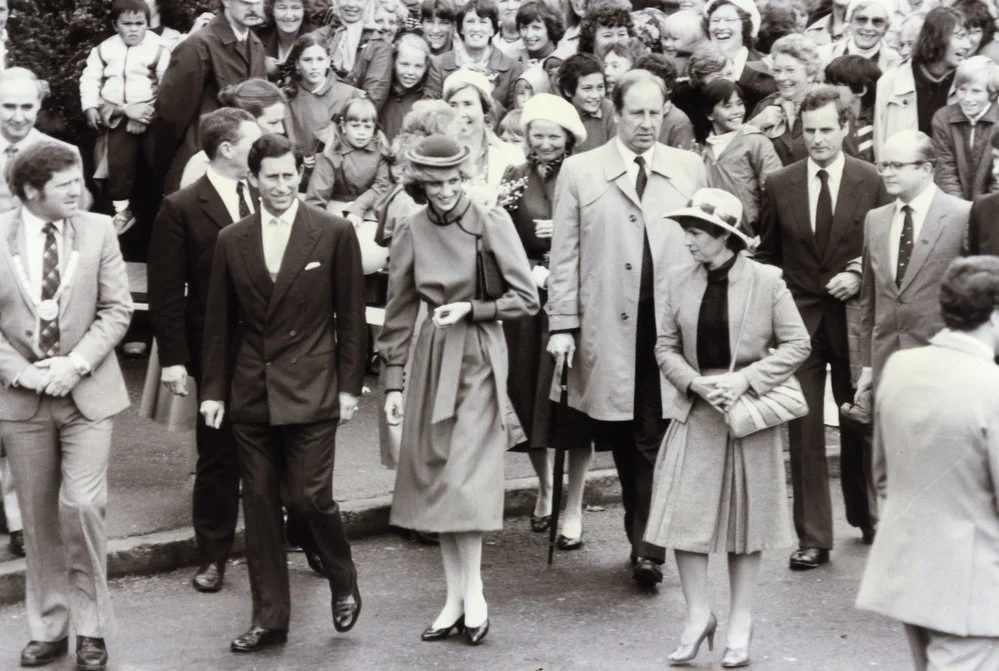 Prince Charles and Princess Diana's visit 4; mayor Rex Kirton leading, at left.