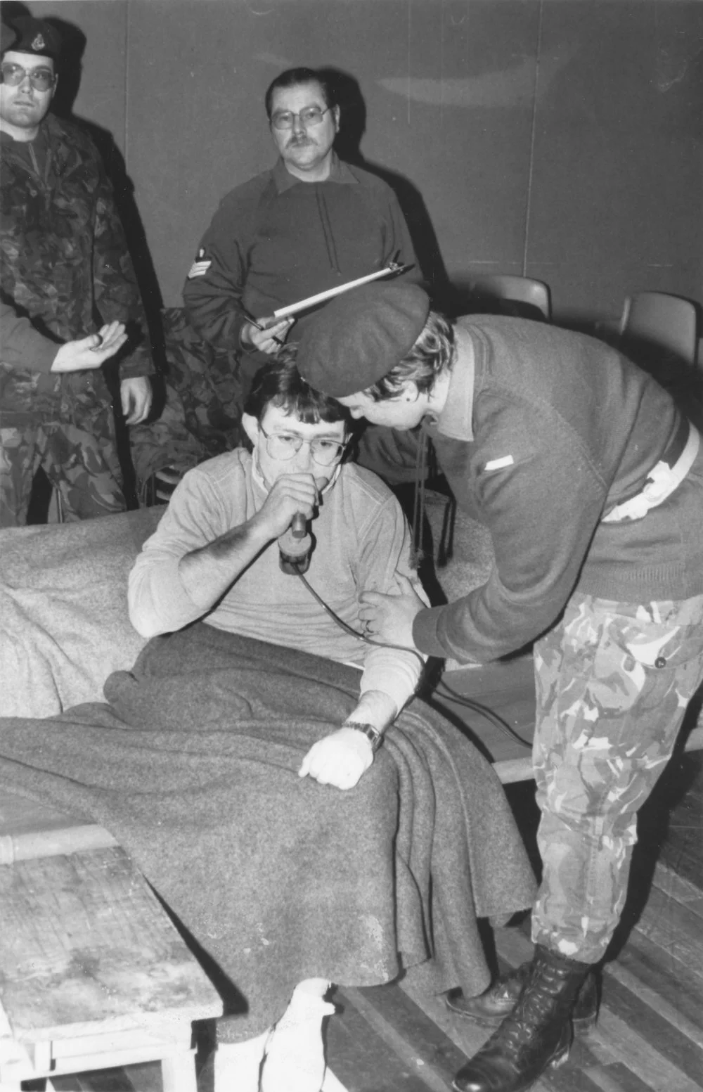 Civil Defence simulated-earthquake exercise; with Army and Red Cross; oxygen assistance.