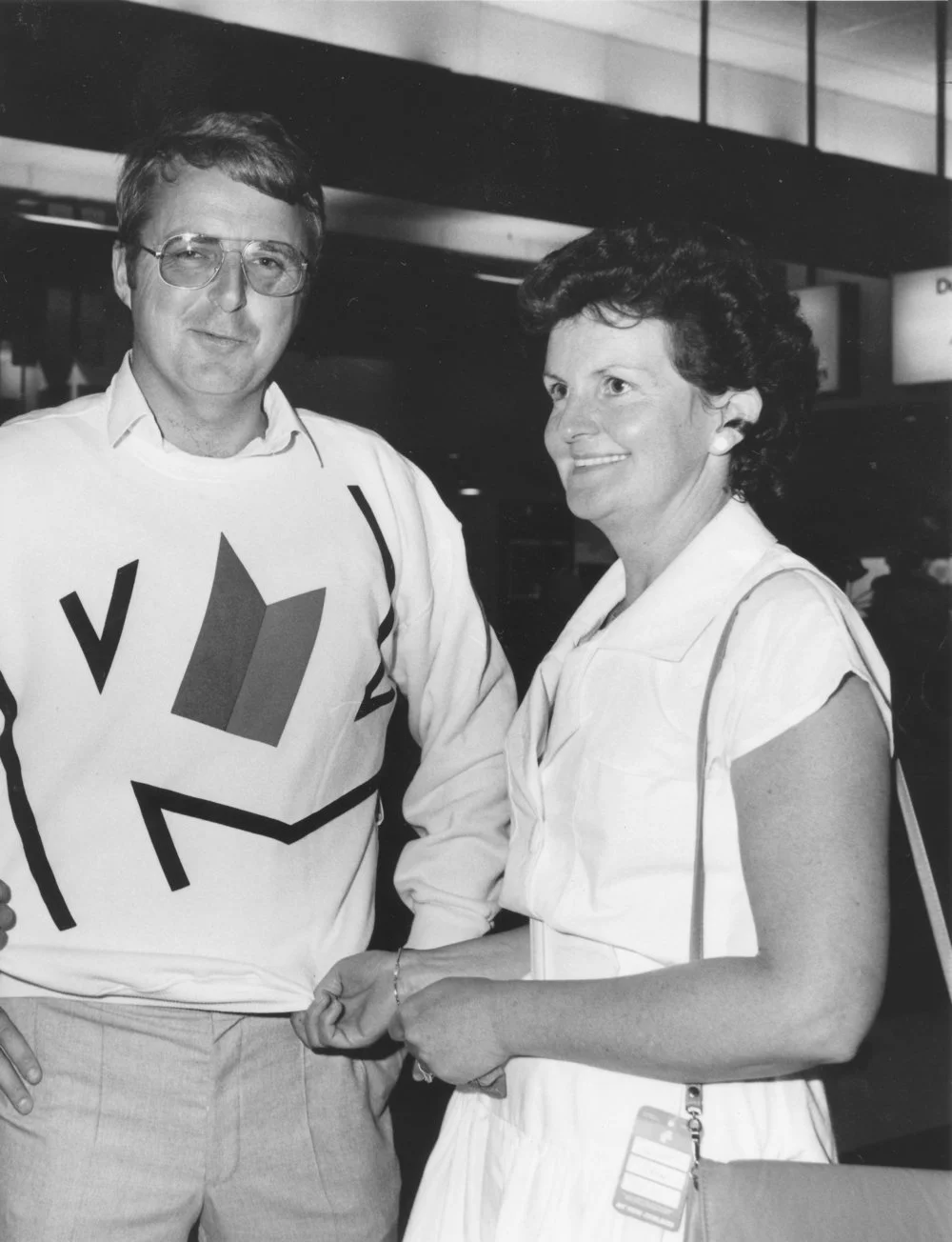 Steve and Janet Hollett leaving Auckland for the Fremantle final of the America's Cup racing.