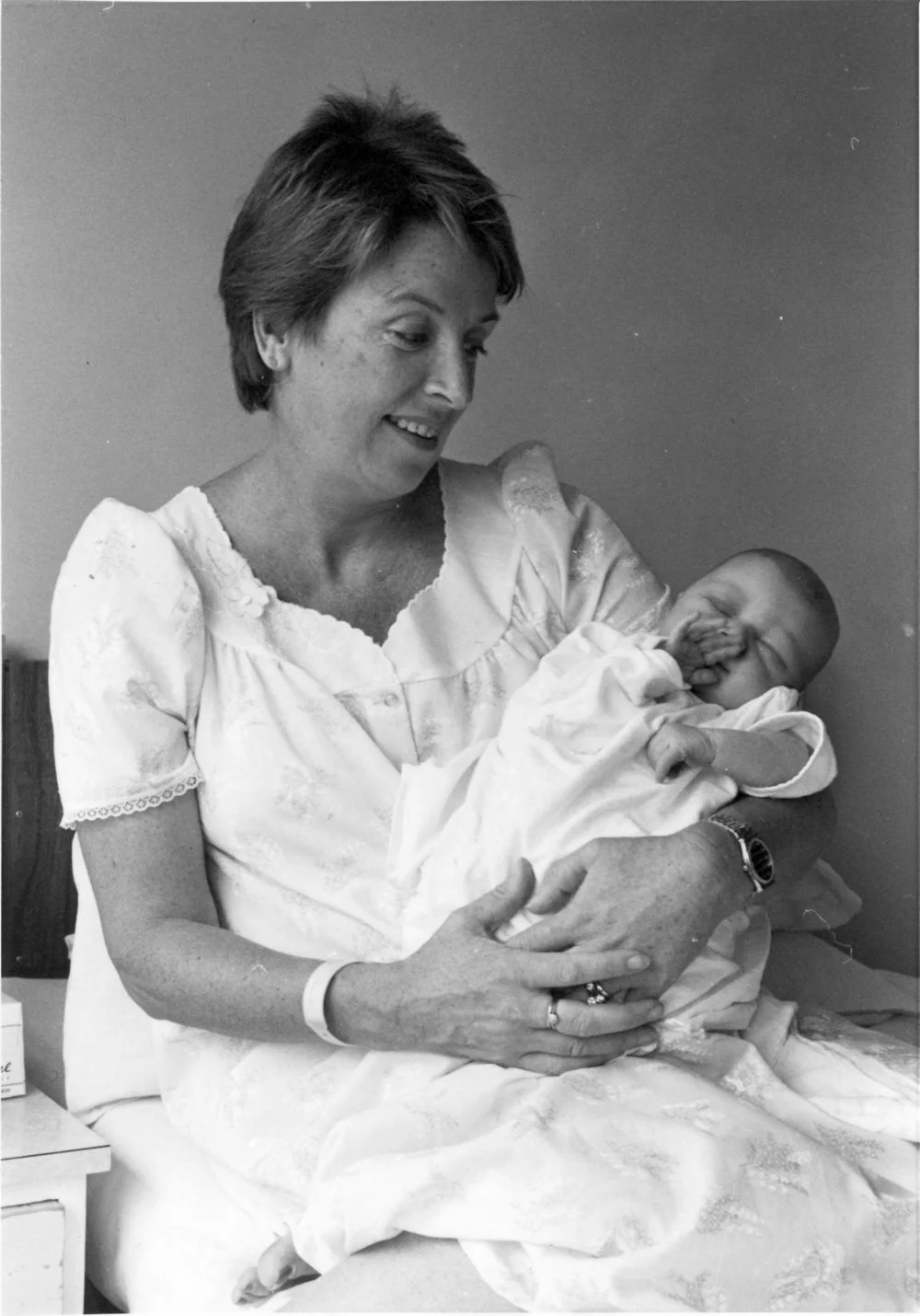 Elderslea hospital; Brenda Service with Madeleine Tephany, the last baby born in the old delivery suite.
