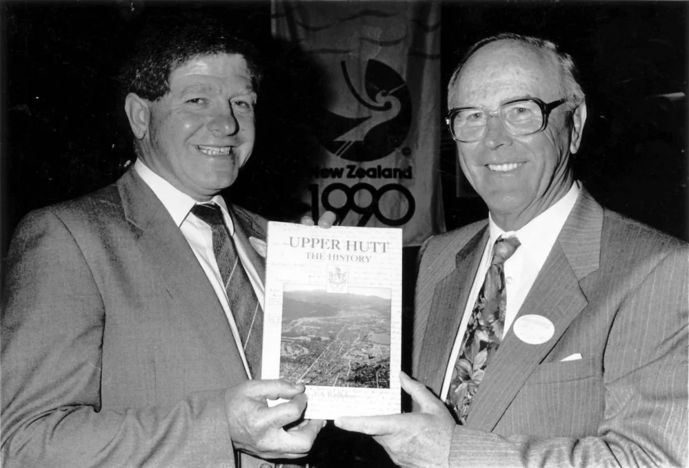 Mayor Rex Kirton with Jack Kelleher, author of 'Upper Hutt - The History'.