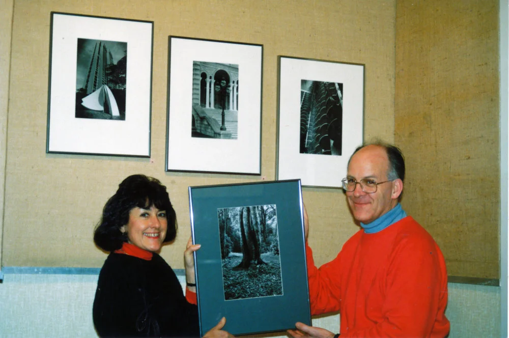 Community Gallery; photos by Mike Aamodt, with visitor Sheila Rice.