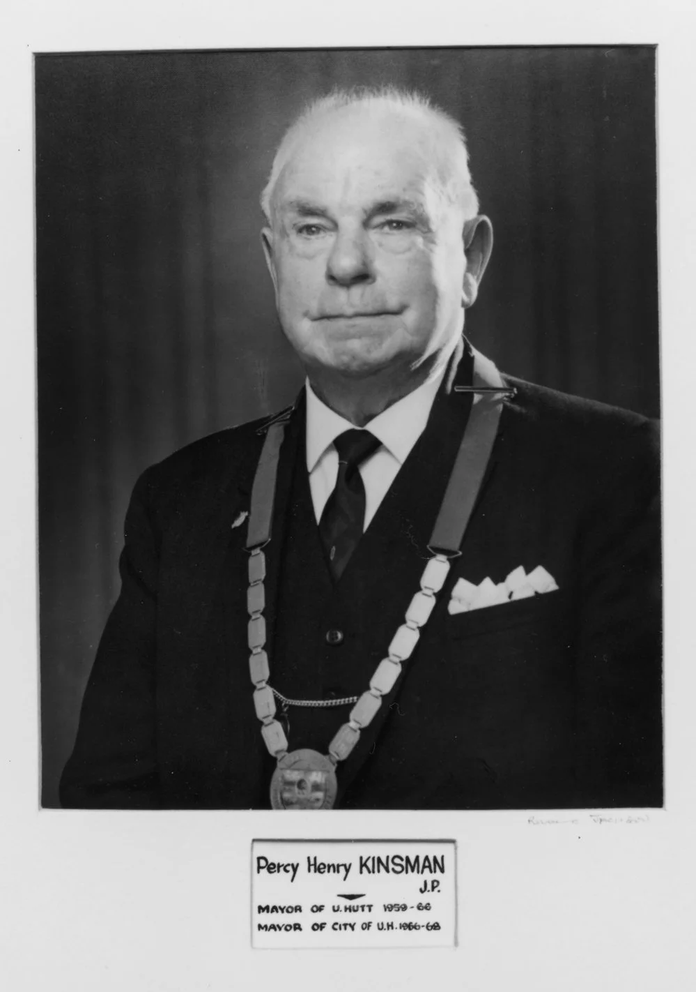 Mayor, 1959-1968; Percy Henry Kinsman J.P., with mayoral chain. [P1-29-146]