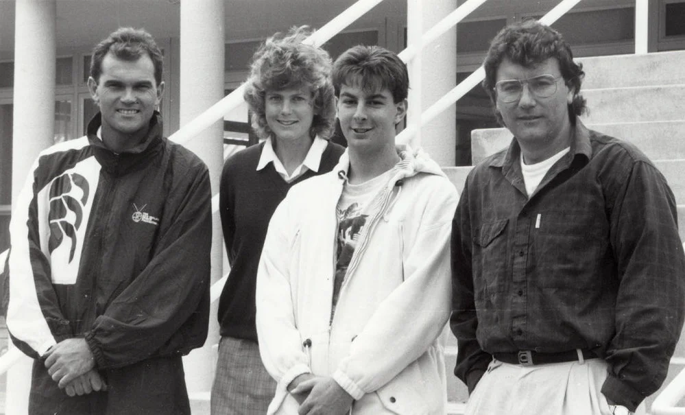 Upper Hutt College visit; New Zealand cricket captain Martin Crowe and Richard Reid.