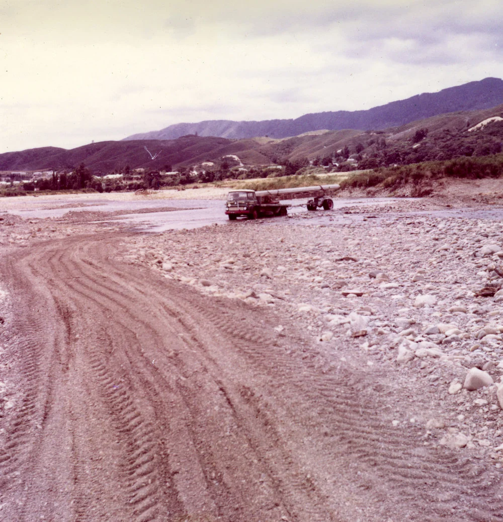 Totara Park bridge 1; pile fording the river.