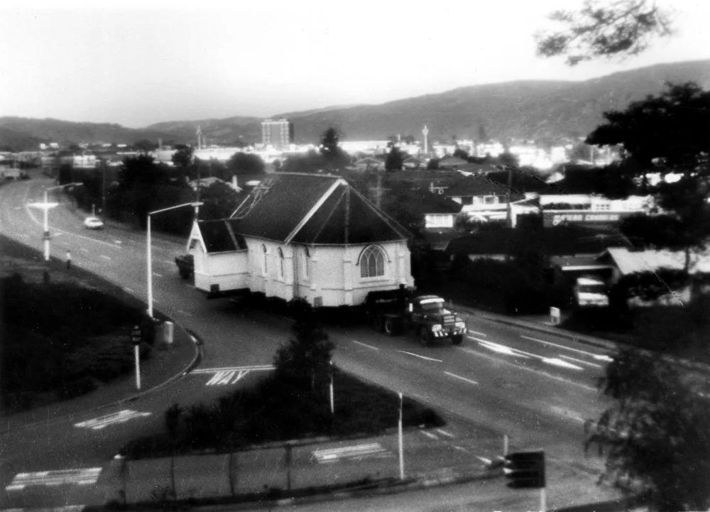 St Hilda's Anglican church 1979; relocation 1; passing Park Street.