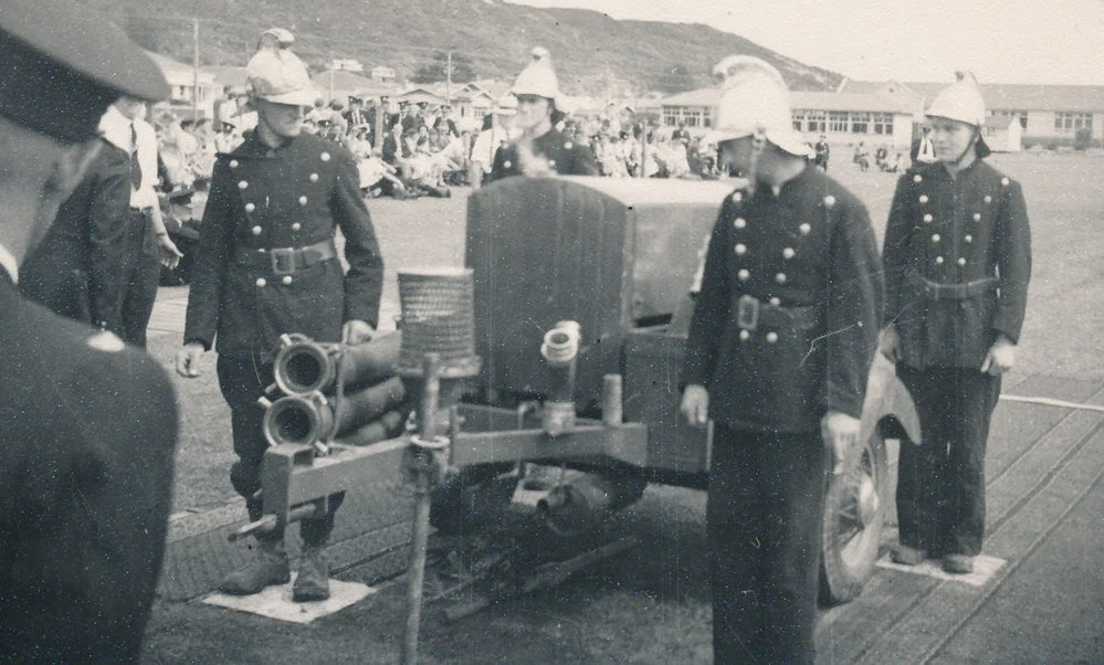 Silverstream Volunteer Fire Brigade; competitions; 1959, Greymouth; trailer pump