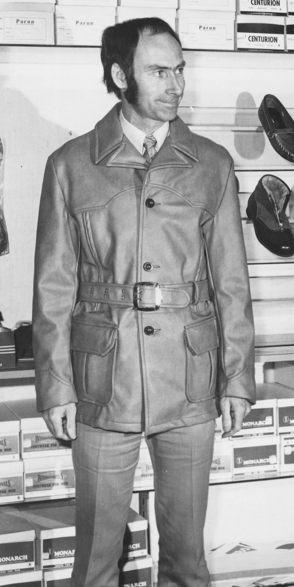 Male model in leather coat. Colin Loader.
