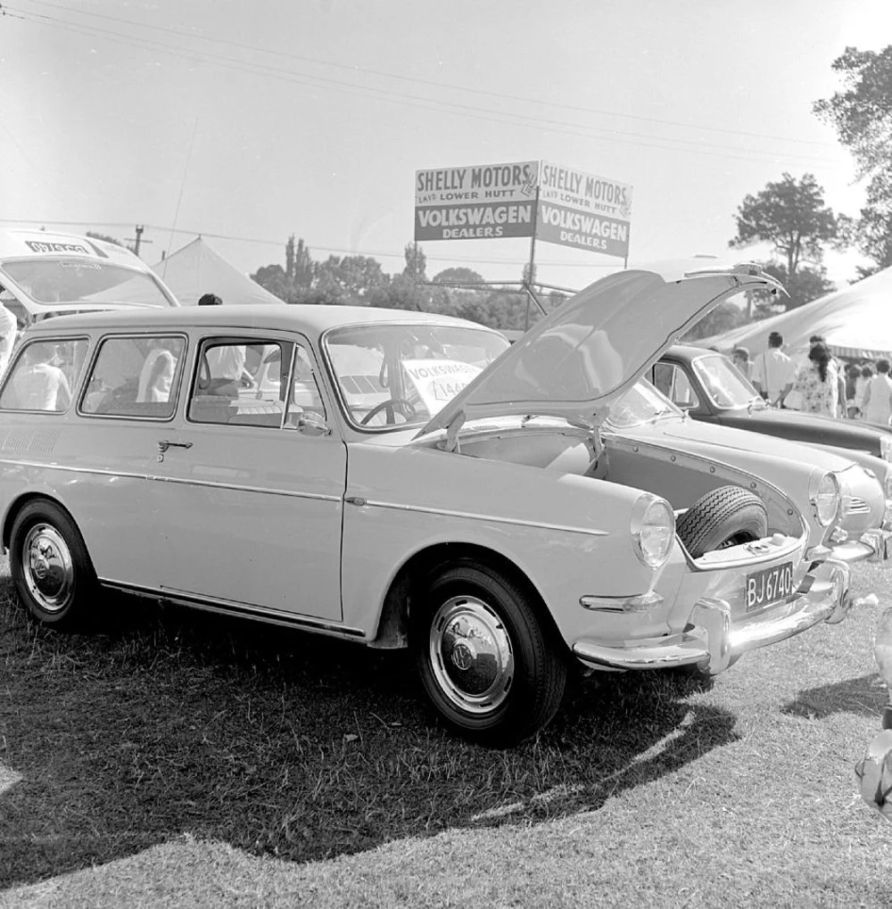 A & P show; cars; Shelly Motors' stand; Volkswagen 'Variant' estate car.