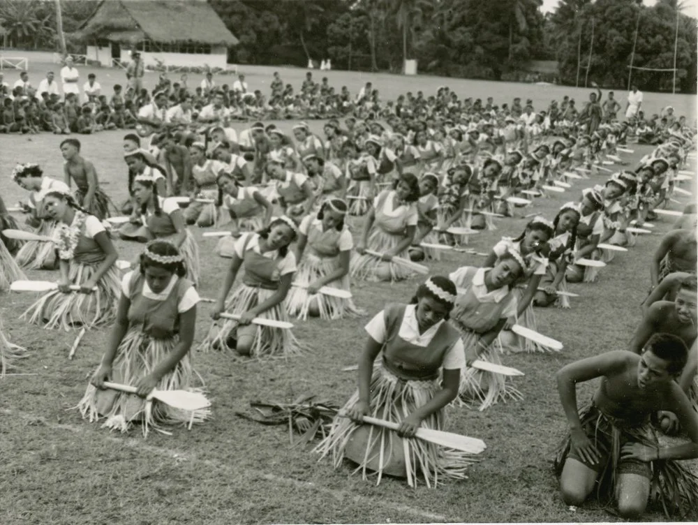 Polynesian school children (probably Niuean) performing an action song. [P1-402-1964]