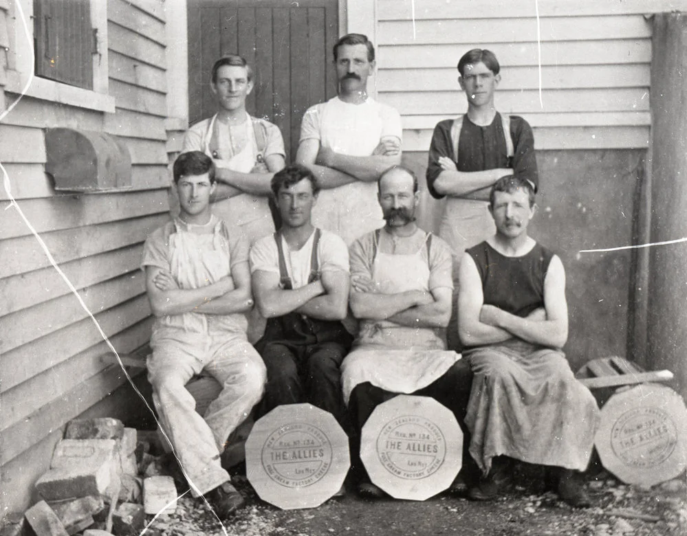 Cheese workers and packaging, Te Horo, 1920s [P1-6447-8837]