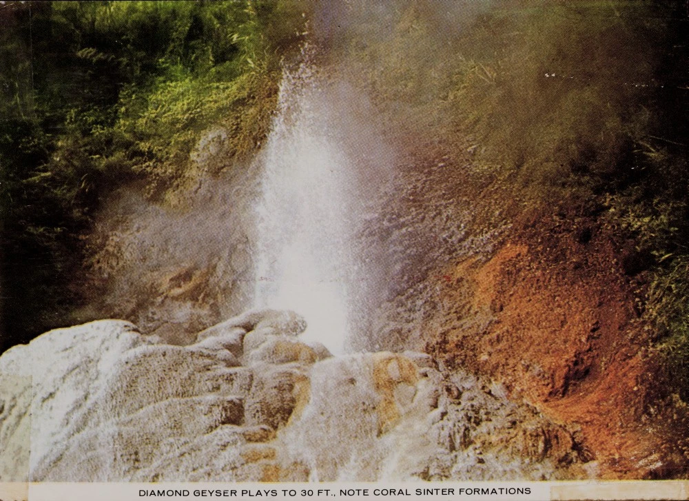 Diamond Geyser plays to 30ft., note coral sinter formations