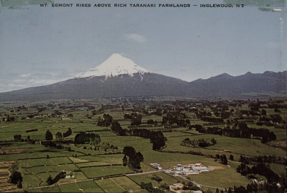 Mt. Egmont rises above rich Taranaki famlands - Inglewood, N.Z.