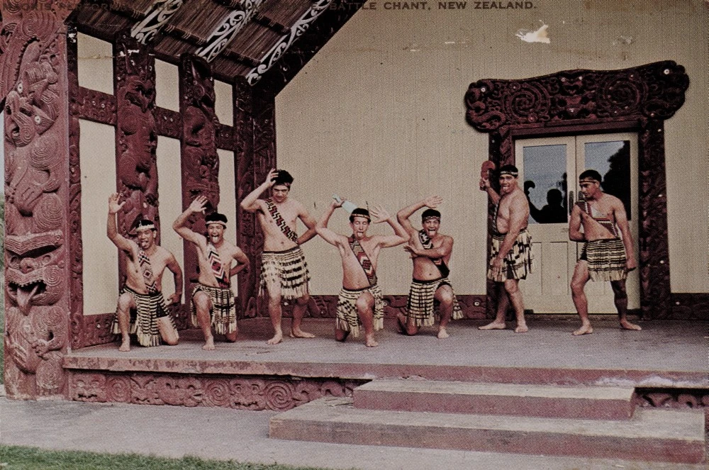Maoris performing the haka - war dance, battle chant, New Zealand.
