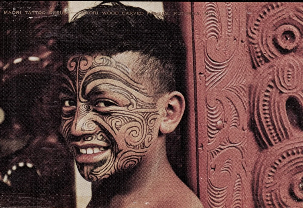 Maori Tattoo Design - Maori Wood Carved Panels, Rotorua, N.Z.