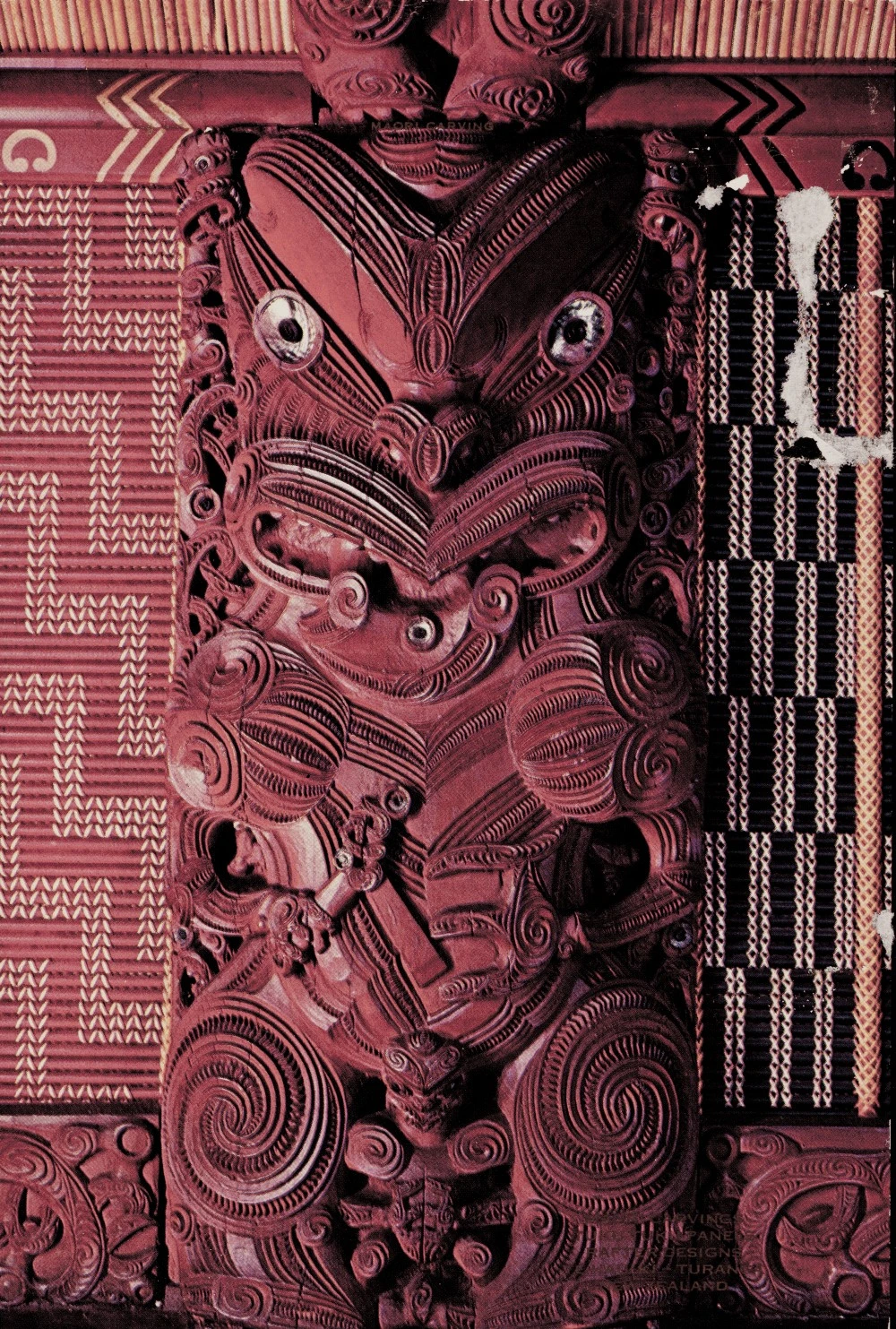 Maori Carvings Tuku Tuku pqnels rafter designs Te Hau-ki-Turanga, New Zealand