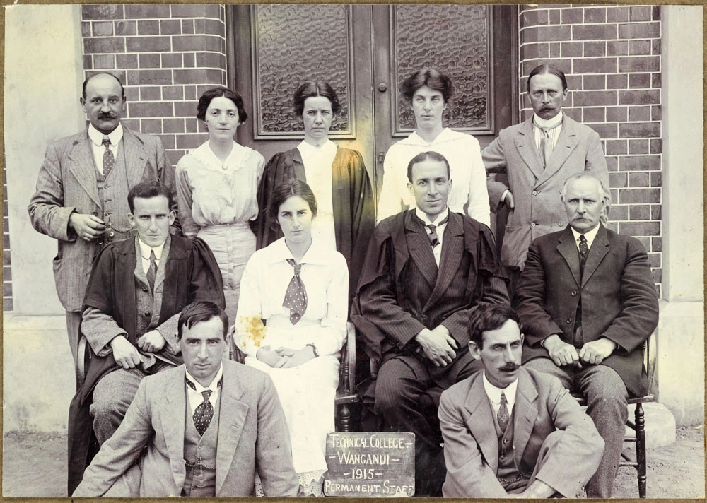 Mr Armory and staff at Wanganui Technical High in 1912 (sic) Now Principal Boys High School Wellington