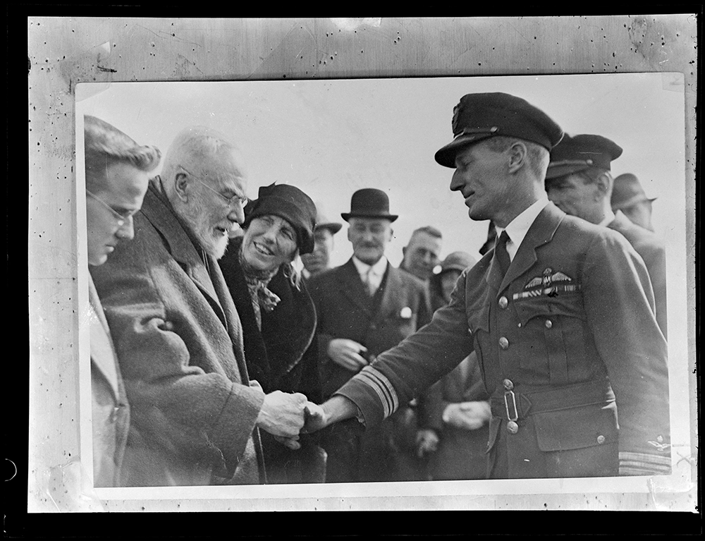 Kingsford Smith with Sir Henry Wigram on his arrival by the Southern Cross at Christchurch 1928