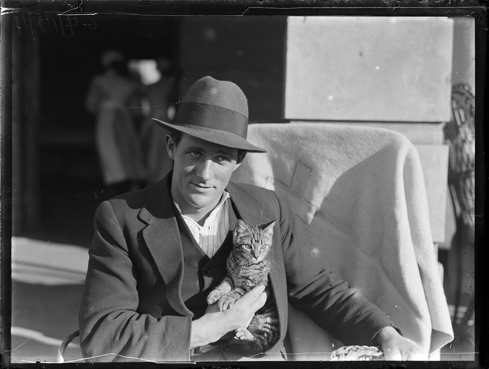Seaman Kehoe and cat from the SS Wiltshire