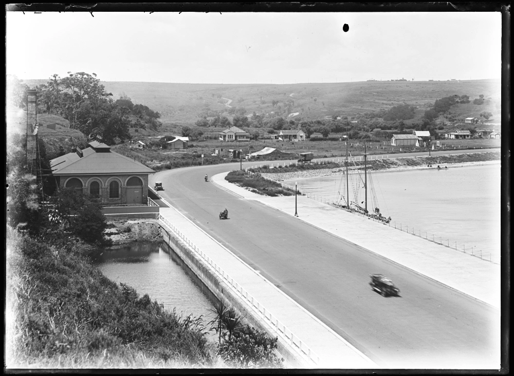 Looking southeast showing part of Okahu Bay and Orakei Pa with....