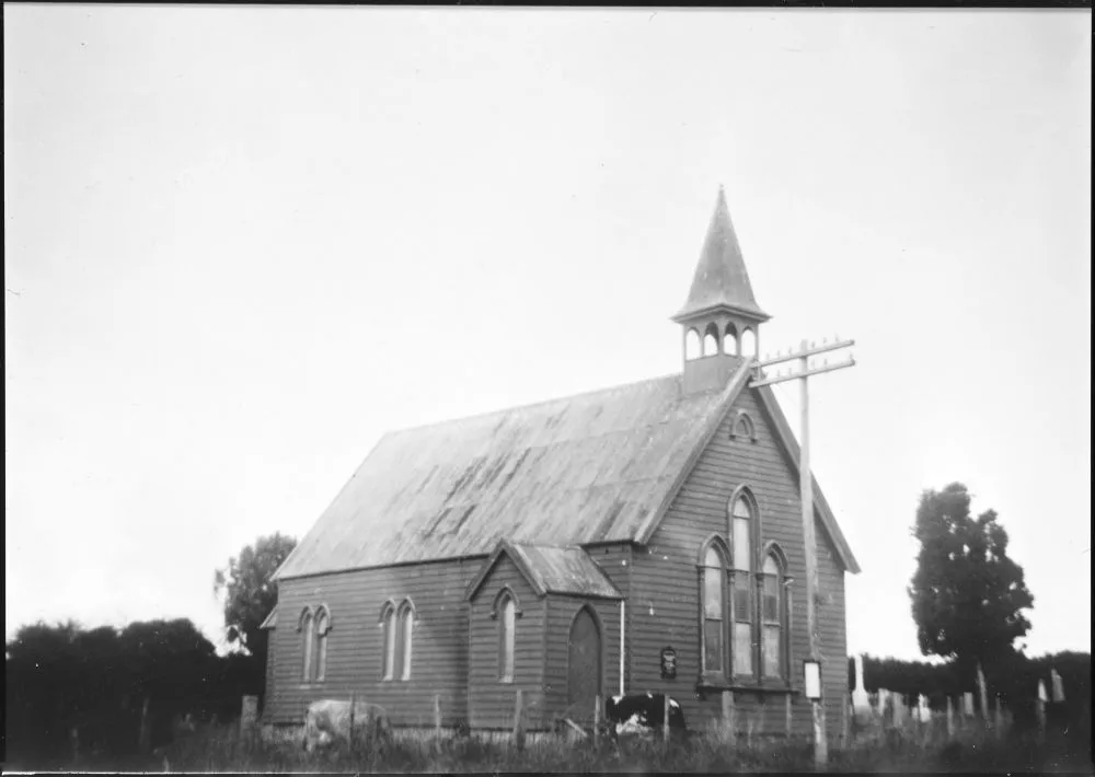 Front view of the church on the corner of Point England Road...