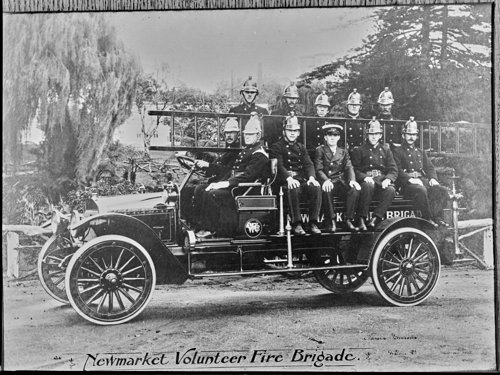 Newmarket Volunteer Fire Brigade on their fire engine...
