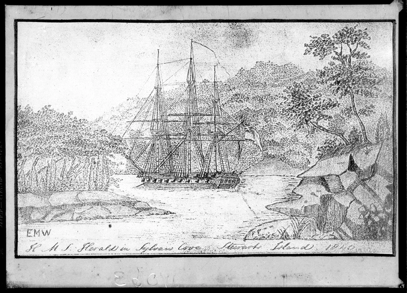 HMS Herald in Sylvan Cove, Stewart Island 1840