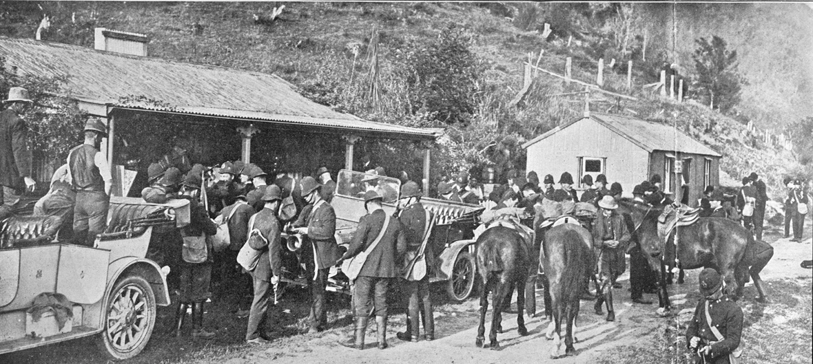 Showing groups of police being issued with...