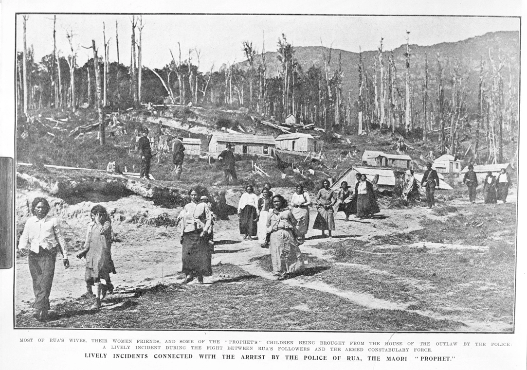 Showing Ruatapu, the Maori prophets wives, children and friends...