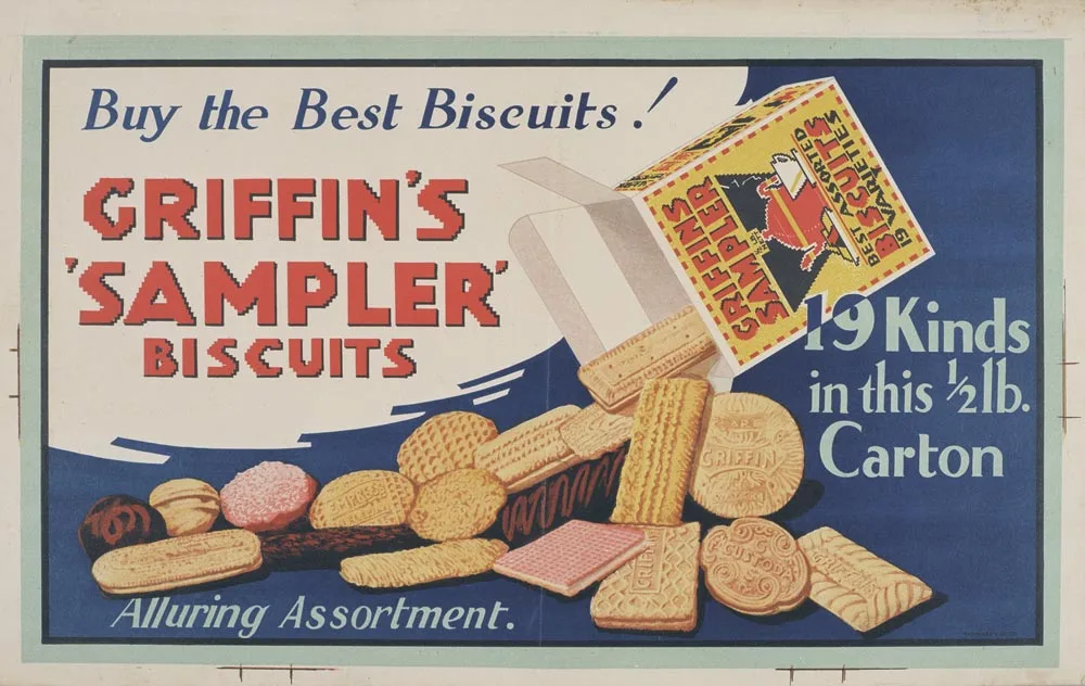 "Buy the best biscuits! Griffin's Sampler Biscuits"